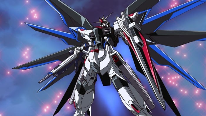 screengrab of the Freedom Gundam from episode 33